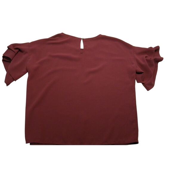 The Impeccable Pig Flowy Blouse Deep Rose‎ Mauve Ruffle Sleeve Romantic Large - Picture 1 of 5